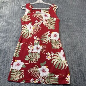 Lido Women's Hawaiian Tropical Dress Cotton Large Red Floral Sundress Resortwear